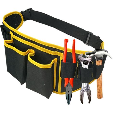 Ceinture Porte Outil en Tissu d'Oxford - 3 Poches et 10 Boucles - Réglable de 38 cm à 130 cm - Noir (1/5)