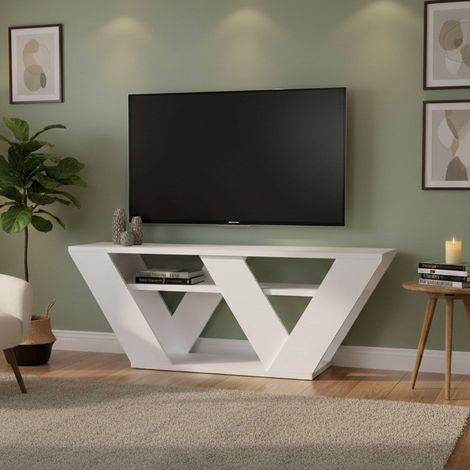 Dmora - Mobile porta TV Amazzonite, Credenza da soggiorno, Armadio basso per TV, Base parete attrezzata, 110x30h40 cm, Bianco (1/5)