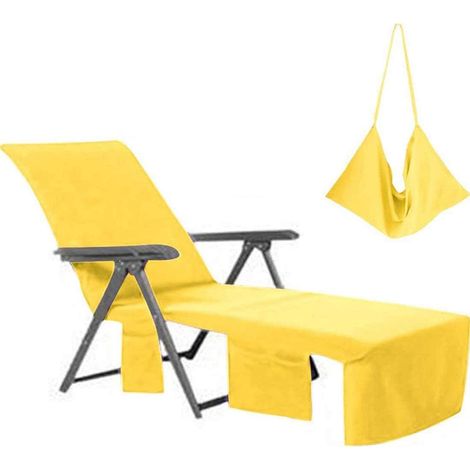 1 Housse de chaise longue, microfibre, 215x75 cm, poches latérales, pour plage et piscine (1/5)