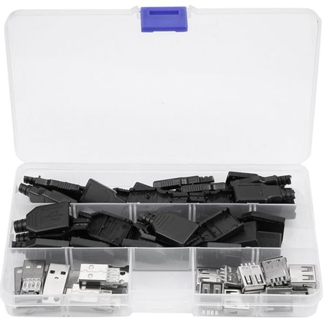 DUBUNS 20 Stück USB 2.0 Typ A Stecker 4-poliger Buchsenadapter mit schwarzer Kunststoffschale (1/4)