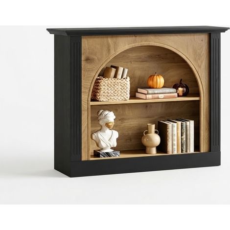ELVMI Consola de 3 Niveles con 2 Estantes Abiertos, Tablero y Trasera Cerrada, para Recibidor y Salón, de Madera, Negro Rústico (1/5)