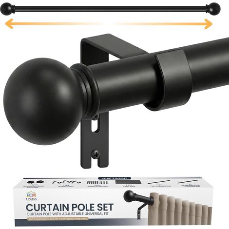 Tringle Rideau Extensible 87-243 cm - Barre Rideau Extensible en Métal avec Supports Muraux et Fixations Inclus, Installation Facile, Barre Rideau Noire pour Fenêtres et Portes, 16 mm (1/5)