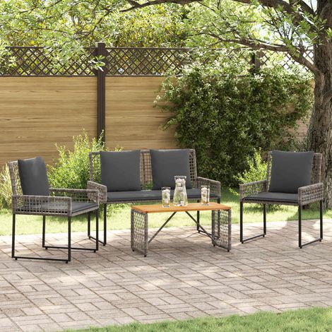 Salon de jardin en acier, polyrotin et bois d’acacia avec coussins - PANGIVO (1/5)