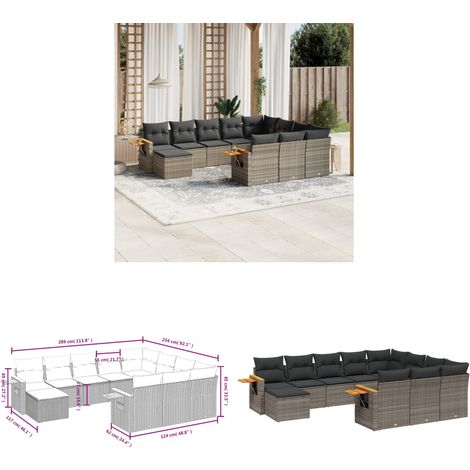 11-tlg. Garten-Sofagarnitur mit Kissen Grau Poly Rattan - Gartenmöbel Set - Gartensorte - Lounge Möbel - Outdoor Sofa - Rattan Gartenmöbel - Home & Living (1/3)