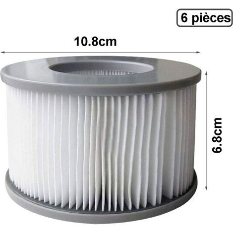 Lot de 6 cartouches filtrantes pour piscine gonflable MSPA FD2089, pompe à cartouche filtrante, version améliorée pour tous les spas MSPA actuels - Ø 10,8 cm (1/4)