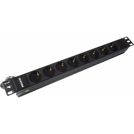 Ciabatta elettrica da 19″ senza interruttore BNS 3518 - 8 prese Schuko, cavo 1,8M, 16A, 3500W, protezione da sovraccarico, installazione su rack, ideale per ambienti IT. (1/2)