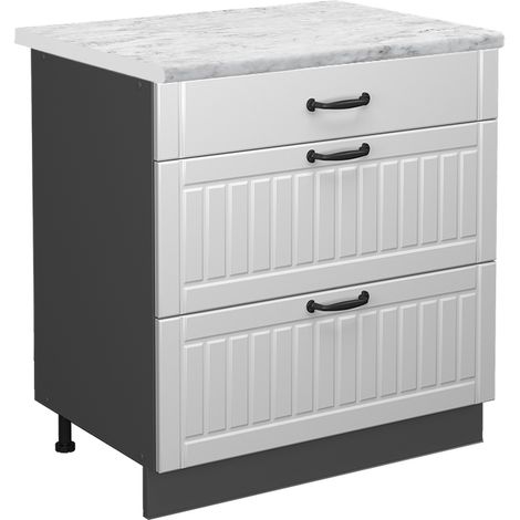 Meuble cuisine Fame-Line, Blanc campagne, 80 cm avec 3 tiroirs, PT Marbre, Vicco (1/5)