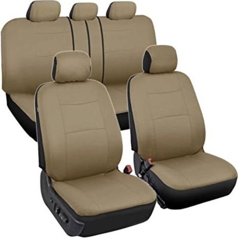 Set completo di coprisedili per auto, per sedili anteriori e posteriori, facili da installare, accessori per auto, camion, furgoni e SUV, grigio/nero (1/5)