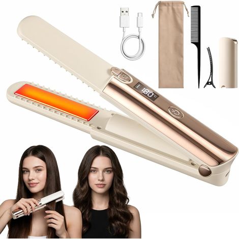 3 in 1 Mini Lisseur Cheveux Sans Fil Lisseur Boucleur Cheveux Plaques Flottantes Céramique Fer à Lisser et Boucler Voyage 7 Températures Chauffe Rapide avec Ecran LCD pour Tous Types de Cheveux (1/5)