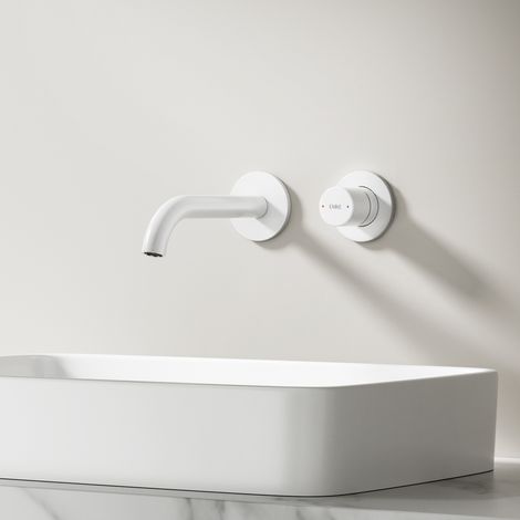 EMKE Waschtischarmatur Unterputz für Wandmontage Weiß Matt Wasserhahn Badarmatur