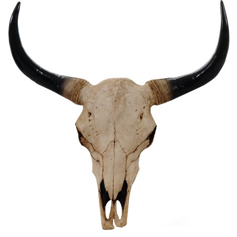 Decoración de pared cabeza de toro trofeo cuerno largo de 45 cm en poliresina natural interior/exterior 040002848