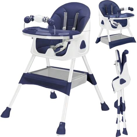 Chaise haute pour bébé, design pliable, surface facile à nettoyer, Bleu (1/2)