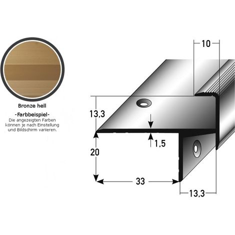 Laminat-Parkett-Treppenkante / Winkelprofil "Cardale", Einfasshöhe 13,3 mm, 33 mm breit, Aluminium eloxiert, gebohrt-bronze hell-1000