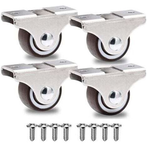 Lot de 4 Mini Roulette Fixe sans Frein pour Meubles - Roulette de 25mm pour Charge Lourde Jusqu'à 40kg + 8 Vis - Argentées (1/5)
