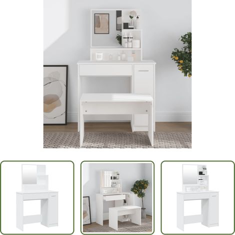 Rangement chambre - Coiffeuse avec miroir blanc 86,5x35x136 cm (1/5)