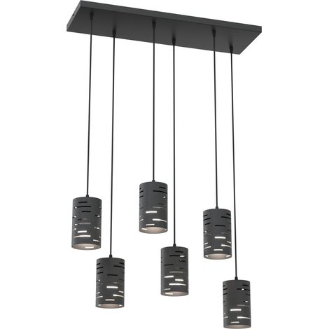 Sospensione 6 Luci Tank Con Base Rettangolare In Acciaio Nero E Cilindri (1/2)