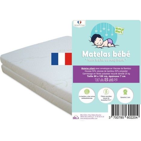 Matelas Pliant en Bambou pour lit bébé, lit parapluie 60x120 cm (1/2)