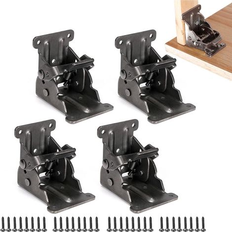 4 charnières pliantes - verrouillage automatique à 90°, robustes - pour pieds de table, pieds de lit, meubles - noires (1/5)