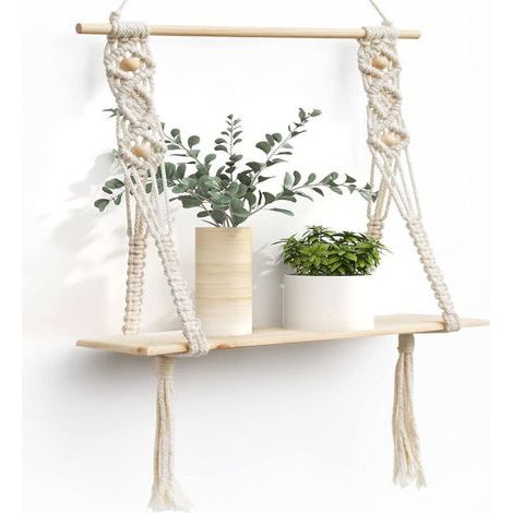 Etagere Murale en Bois Design, Etagere Suspendue Corde Flottante de Plantes Interieur Exterieur,Rangement Decoration pour Salle de Bain Cuisine Chambre Bureau Salon (1/4)