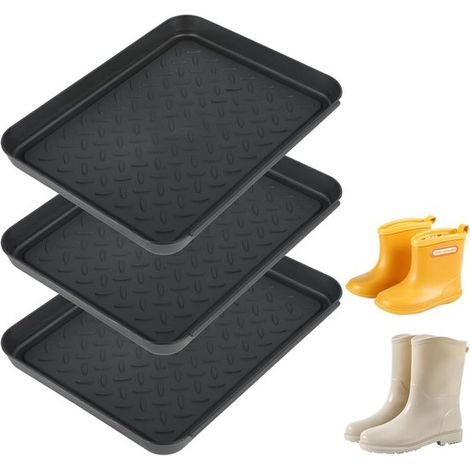 Schuhaufbewahrungstablett,3-teiliges Set,35 x 27,5 x 3 cm,Aufbewahrungstablett aus Kunststoff,Schwarz,Kann auch als Hundefuttertablett (1/5)
