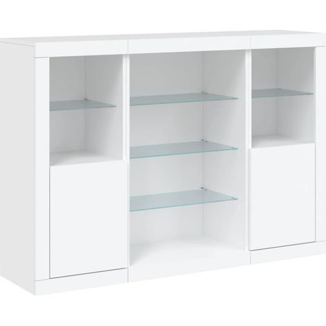 Credenza a buffet cassettiera mobiletto portaoggetti organizer per cucina soggiorno salotto con luci a LED 3 pezzi legno ingegnerizzato bianco 020037196
