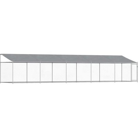 Cage pour chien avec toit et porte gris 10x2x2m acier galvanisé