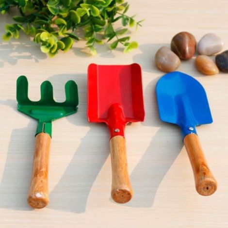 3 Pièces Enfants Outils De Jardin Ensemble Truelle Râteau Pelle Maison Jardinage Plage Jouet B (1/4)