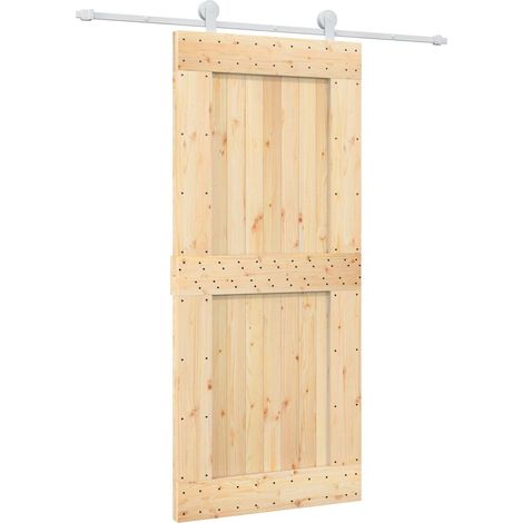 Sliding Door Natural and White 90 x 210 cm Solid Pine Wood vidaXL (1/5)