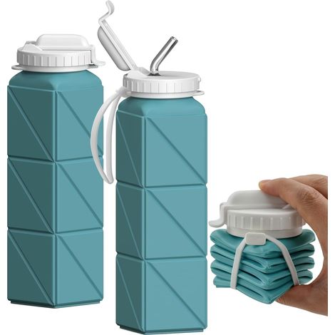 Bouteilles d'eau pliables avec paille 20,6 oz, bouteille d'eau pliable en silicone portable, sans BPA, réutilisable anti-fuites pour le voyage, le camping, la randonnée, le cyclisme, le yoga (1/5)