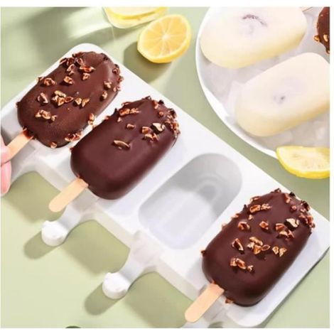 2Pcs Moule Glace 4 Cavités, Moule a Glace Sans BPA, Réutilisable Moule à Glace, Moule à Glace avec 100 Bâtonnets, Moule à Glace - sh (1/4)