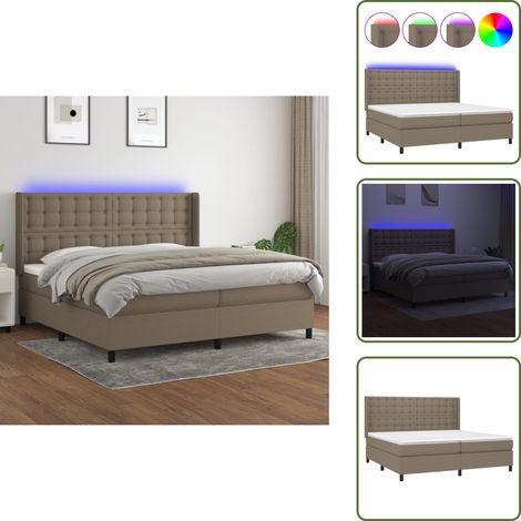 Sommier à lattes de lit matelas et LED Taupe 200x200 cm Tissu - Sommier Tapissier - Lit Plateforme - Lit Avec Rangement - Lit Design - Lit Moderne (1/5)