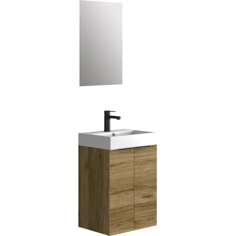 Ensemble de Meuble de Salle de Bain. Suspendu au Mur avec lavabo et Miroir Melamine 16. Meuble monté. (1/5)