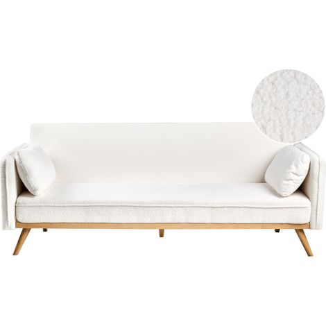 Sofá cama de bouclé mecanismo clic-clac para dormir minimalista blanco crema Asaa