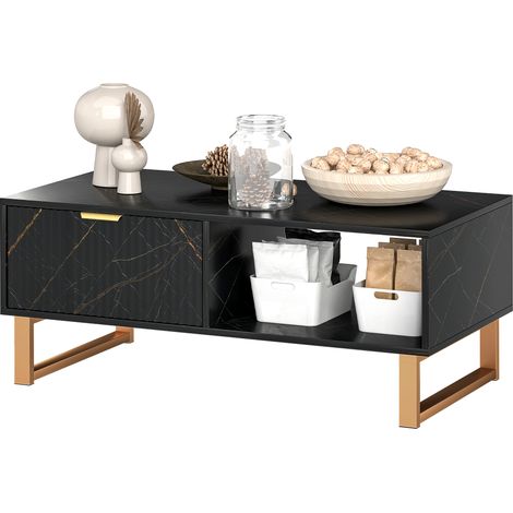 Elegant Marble Effect Storage Coffee Table Black (1/5)