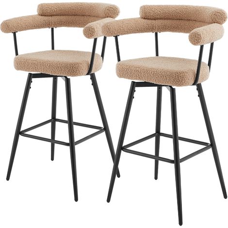 ML-Design Barhocker drehbar 2er Set Braun, Teddy-Stoff, 76 cm hoch, Gepolsterte Barstühle, Küchenstühle mit Arm- und Rückenlehne, 360° Drehstuhl, Tresenhocker mit Fußstütze, Küchenhocker Bistrohocker