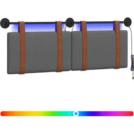 Hanging Headboard with LED Light Dark Grey Antique PU vidaXL