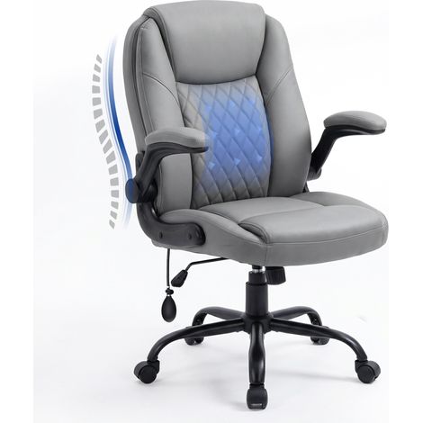 Bürostuhl aus Leder mit verstellbarer Lendenwirbelstütze, dicker Polsterung, klappbaren Armlehnen und ergonomischer Rückenlehne – für Homeoffice und Gaming, Braun (1/5)