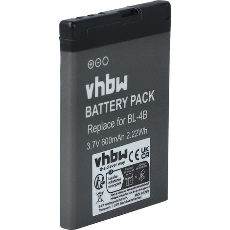 vhbw Akku kompatibel mit Nokia 7088, 7360, 7370, 7373, 7070 Prism, 7500, 7500 Prism, N76 Handy Smartphone Telefon (600 mAh, 3,7 V, Li-Ion) (1/5)