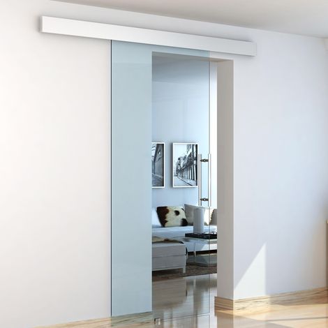Porta Scorrevole in Vetro Trasparente con Binario e Maniglia in Alluminio per Bagno Cucina Studio 210x75x0.8cm
