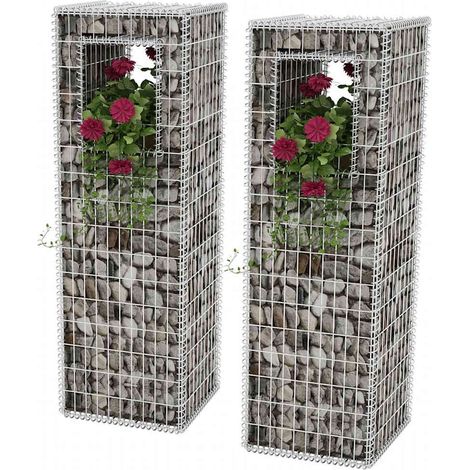 Poteaux/jardinières en gabion, 2 pièces, acier, 50 × 50 × 160 cm (1/5)