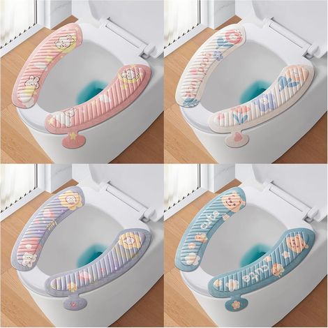 Lot de 4 housses de siège de toilette douces lavables avec ruban adhésif autocollant pour salle de bain Antidérapantes et douces Accessoires de sa (1/5)