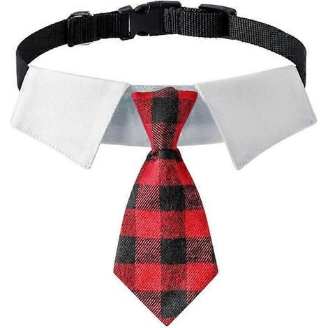 Katzenhalsband mit Fliege, Hochzeitsanzug für Katze und kleinen Hund, rot-schwarzes Karomuster, Größe S.