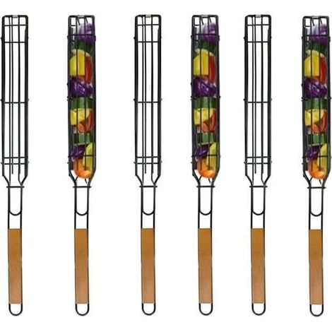 Panier à Griller Paniers à Brochettes Simples Antiadhésifs Barbecue à Poignée en Bois Anti-Corrosion pour Poisson 6 pièces (1/4)