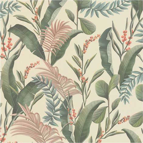 Flowers wallcovering wall Profhome 394361 hot embossed non-woven wallpaper slightly textured with floral ornaments matt cream green beige pink 5.33 m2 (1/5)