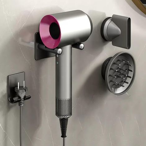 Wandhalterung aus Aluminiumlegierung, kompatibel mit Dyson, mit Kabelaufwicklung und 2 Düsen, modernes, kompaktes Design