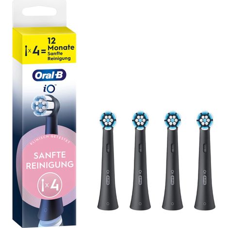 Oral-B iO Sanfte Reinigung, black, 4er Aufsteckbürsten