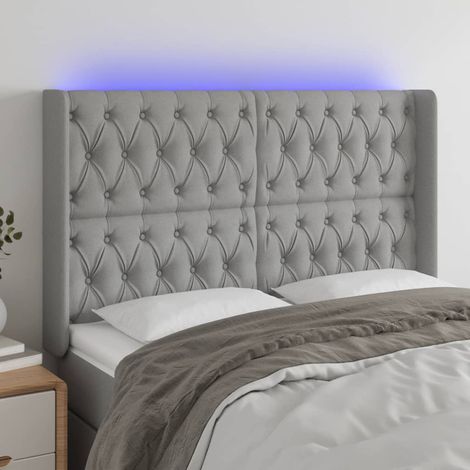 LED Kopfteil Hellgrau 163x16x118/128 cm Stoff (1/5)