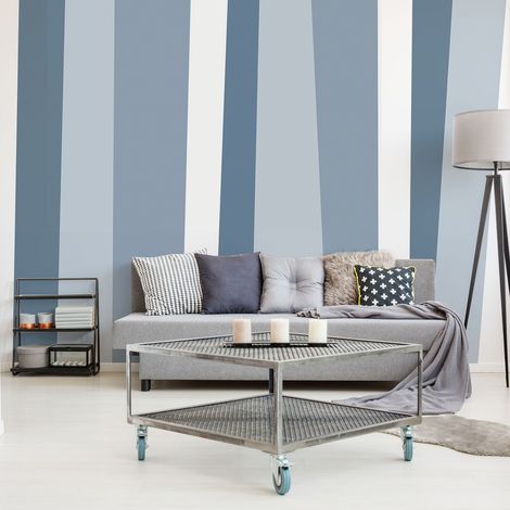 Papier peint intissé moderne 270x250 cm - Déco murale intérieure, lignes bleu gris - Revêtement mural pour salon, chambre, cuisine (1/3)