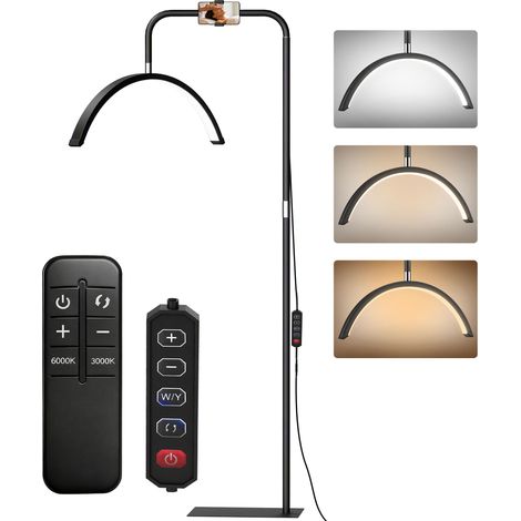 Lampadaire LED demi-lune - HOMCOM - rotative 350° - 7 températures de couleur - acier et plastique - 77,5 x 20,5 x 186 cm - noir