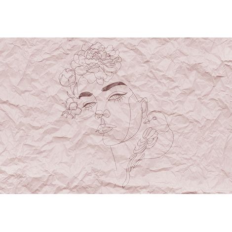 Papier peint panoramique rose pastel Tapisserie panoramique visage femme pour chambre d'ado Papiers peints panoramiques aspect papier froissé (1/2)